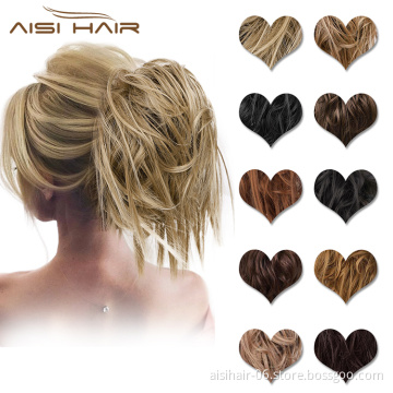 Aisi Hair Mixed Brown Blonde Chignon Curly Bun Pad Chignon Elastic Band Ribbon Ponytail Rope Rubber Hair Extension For Women